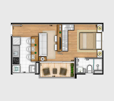 Planta 1 dorm 35m²