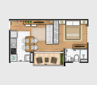 Planta 1 dorm 35m²