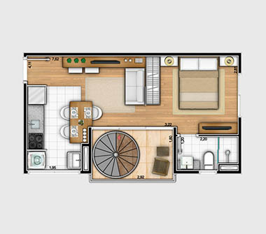 Planta duplex inferior 1 dorm 68m²