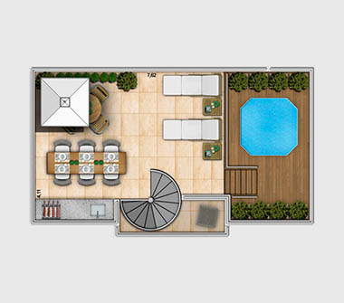 Planta duplex superior 1 dorm 68m²