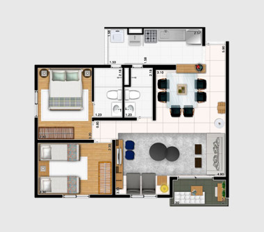 Perspectiva planta 60M2 ampliado