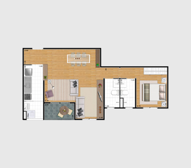 Perspectiva planta 1 dorm ampliado