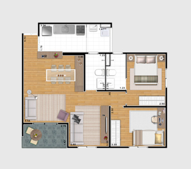 Perspectiva planta 2 dorms ampliado