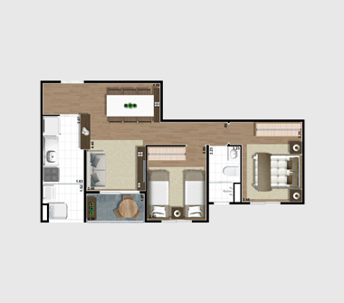 Perspectiva planta 61M2 2 dorms