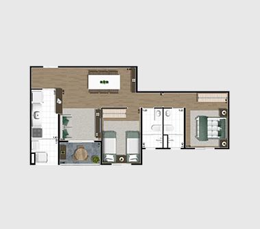 Perspectiva planta 69M2 2 dorms