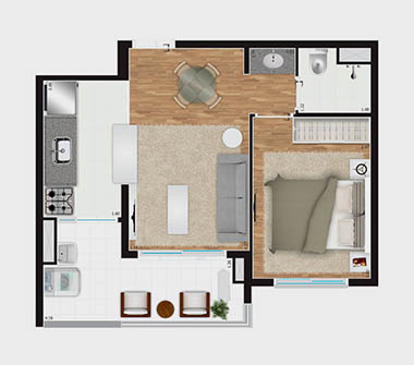 Planta 1dorm 39m²