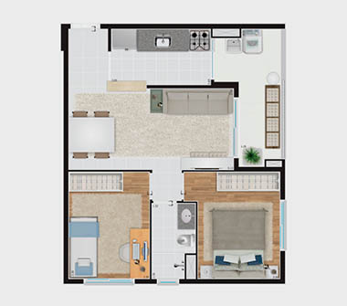 Planta 2 dorms 55 a 59m²