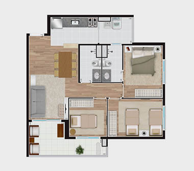 Planta 3 dorms 71m²