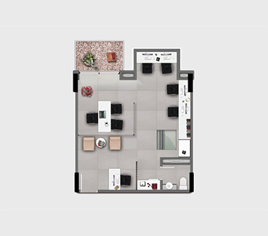Pespectiva da sala 42m²